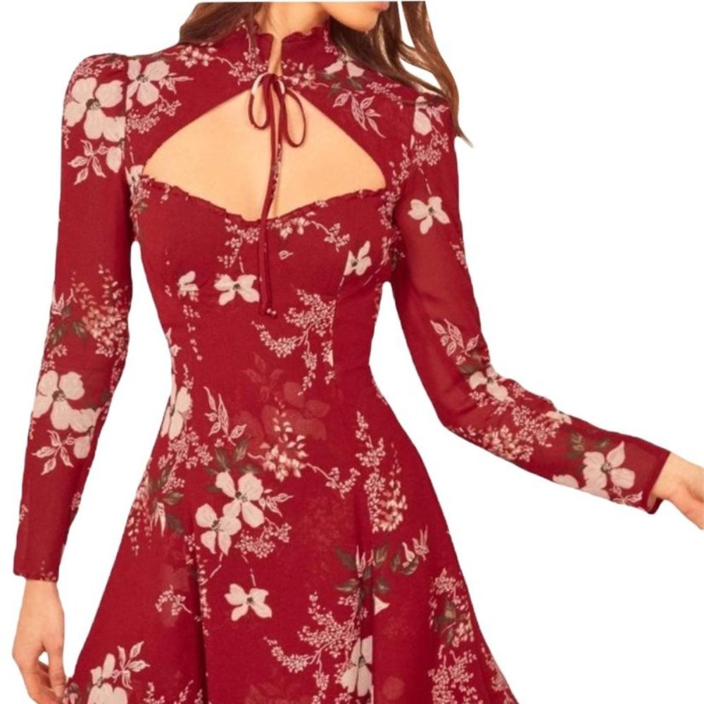 Reformation Red Vivianne Floral Mini Cocktail Dress